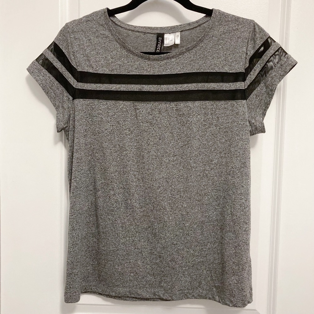 H&M T-shirt Grey w Black Mesh